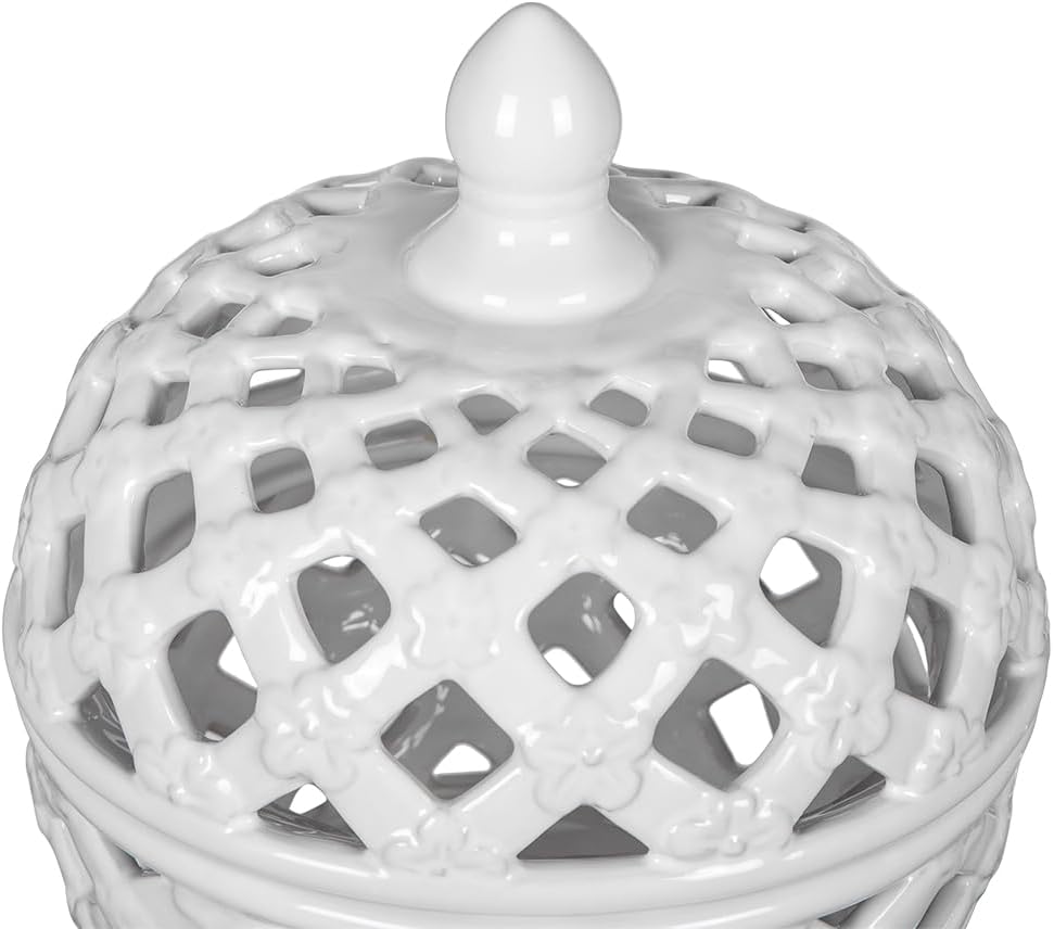 Adorable Ceramic Lidded Jar with Lattice Design 8x8x95