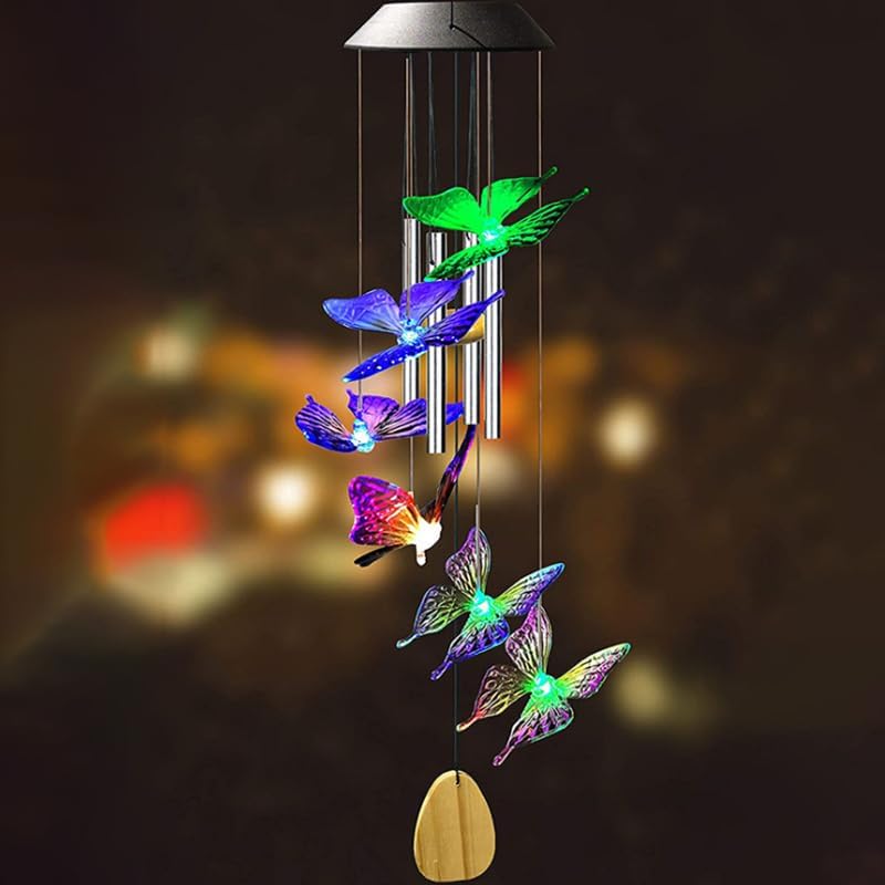 Solar Butterfly Wind Chime Hanging Light Decor for Indoor and Outdoor