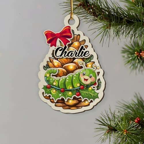 Personalized Fuzzy Caterpillar 2-Layer Wood Christmas Ornament