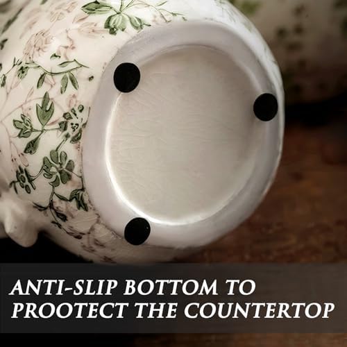 Ceramic Vintage Flower Vase with Handle 8 Inch