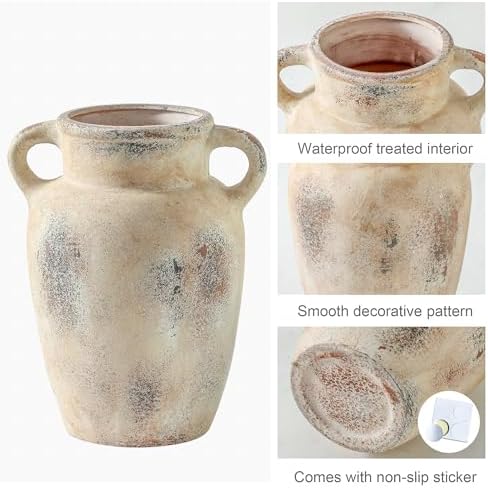 Farmhouse Ceramic Vase with Handle 97 Inch