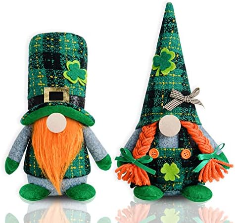 2 Pcs St Patricks Day Gnome Decor Set Green Hats with Shamrocks Irish Home Office Hanging Ornament