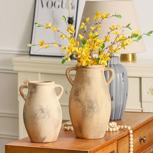 Lyeec Ceramic Vase with Handles 905 Inch Tall Terracotta Decorative Pottery Flower Vase for Home Farmhouse Decor