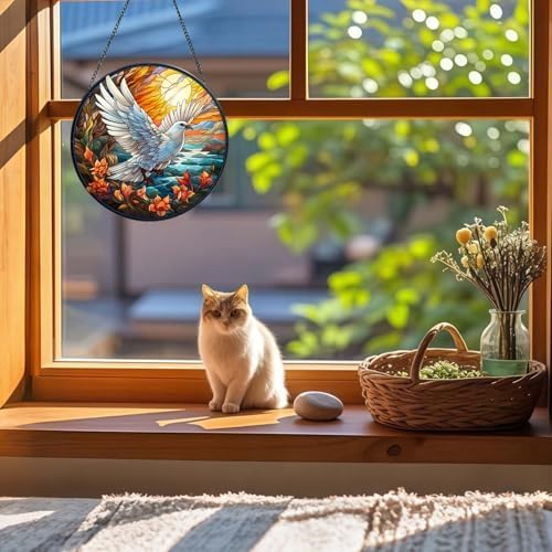 Stained Glass Window Suncatcher with Pigeon Design