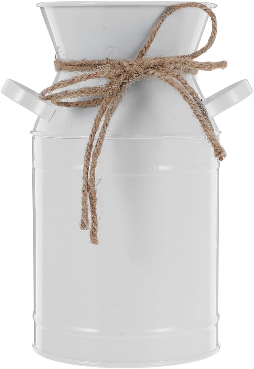 BESPORTBLE Vintage Galvanized Milk Can Jug Vase Rustic Flower Bucket Decor White