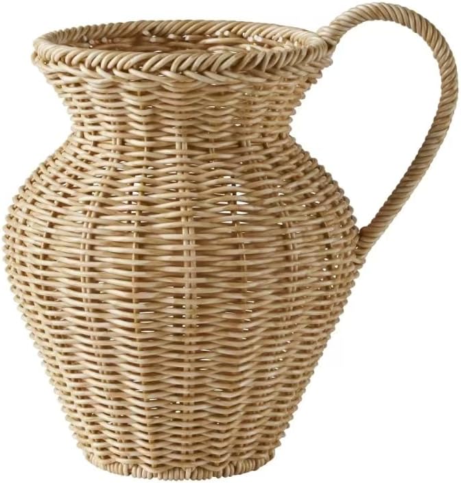 9 Inch Faux Wood Rattan Pitcher Vase for Dried Flowers