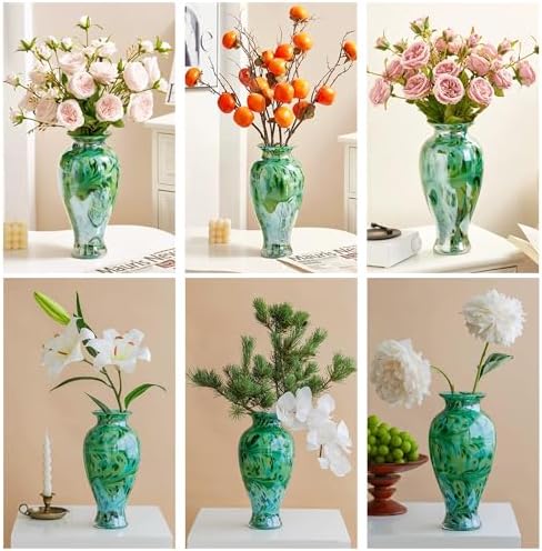 Hand Blown Green Classic Vase for Home Decor