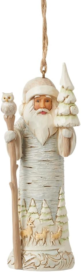 Enesco Jim Shore Heartwood Creek White Woodland Birch Bark Santa Claus Hanging Ornament