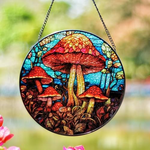 Stained Glass Window Hanging Suncatcher - Mushroom Design