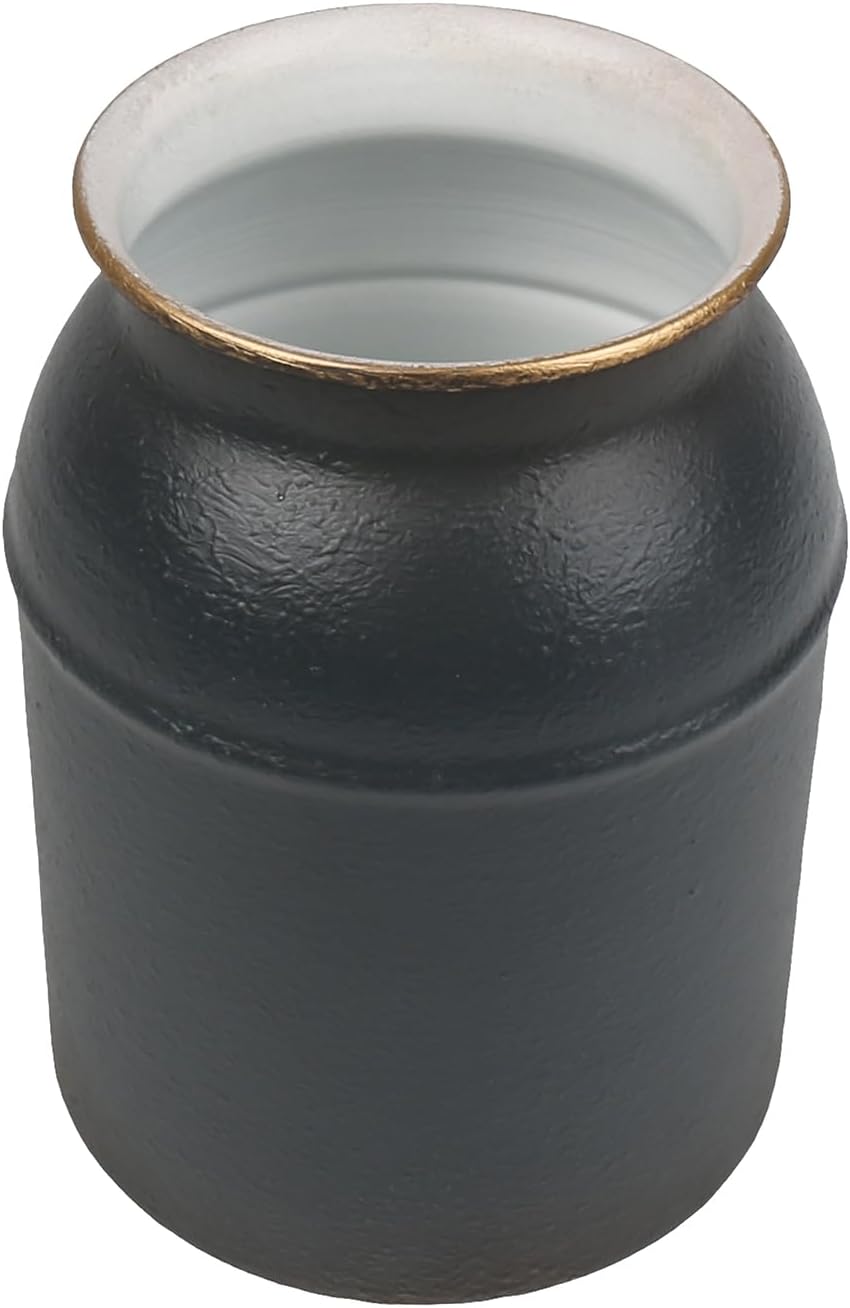 Shabby Chic Jet Black Galvanized Metal Vase with Rustic Design
