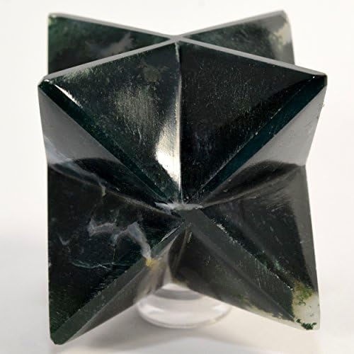 HQRP HC Set 68mm Green White 8 Point Moss Agate Merkaba Star Clear Quartz Cabochon