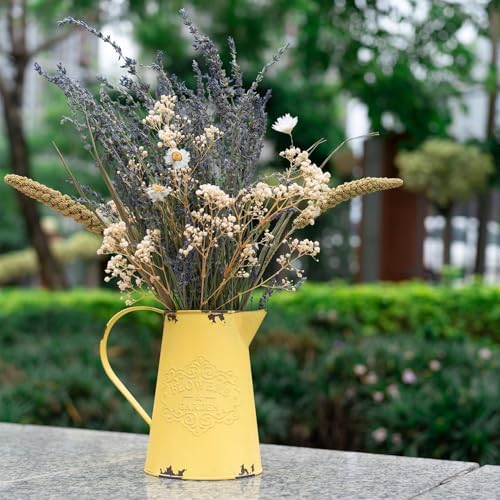 Yellow Metal Flower Vase Farmhouse Decor