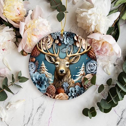 3D Effect Christmas Deer Ornament 2024 Modern Farmhouse Decor