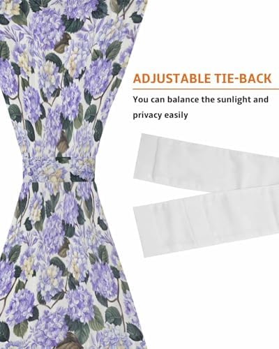 Purple Spring Floral French Door Curtain Watercolor Flowers Pastoral Sheer Door Panels 54W X 72L