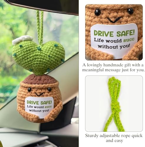 Drive Safe Crochet Car Air Freshener Cactus Hanging Ornament