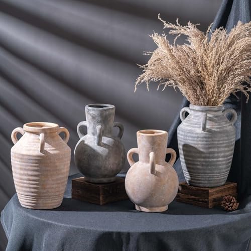 Vintage Terracotta Ceramic Vase with Handles