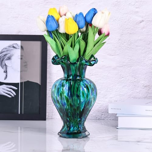 Teal Blown Glass Vase - Unique Green Art Decor
