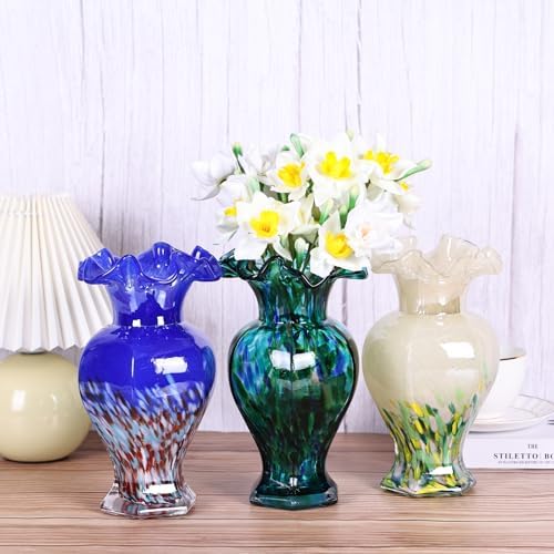 Teal Blown Glass Vase - Unique Green Art Decor
