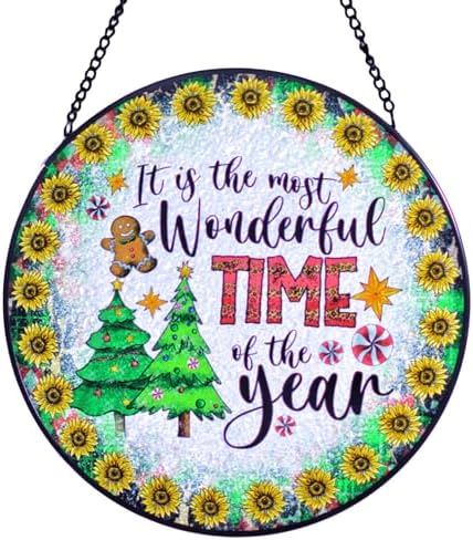 Hand-Painted Christmas Stained Glass Window Hanging Suncatcher
