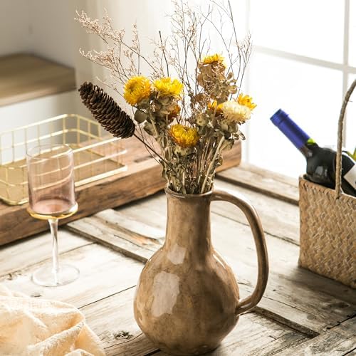 Brown Ceramic Vase with Big Handles Modern Farmhouse Decor