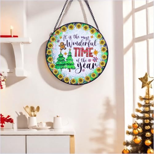 Hand-Painted Christmas Stained Glass Window Hanging Suncatcher