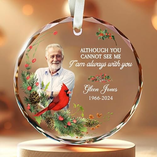 Custom Photo Memorial Glass Ornament for Mom Dad