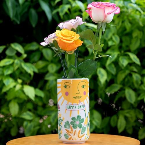 Cute Medium Ceramic Flower Vase with Colorful Boho Design