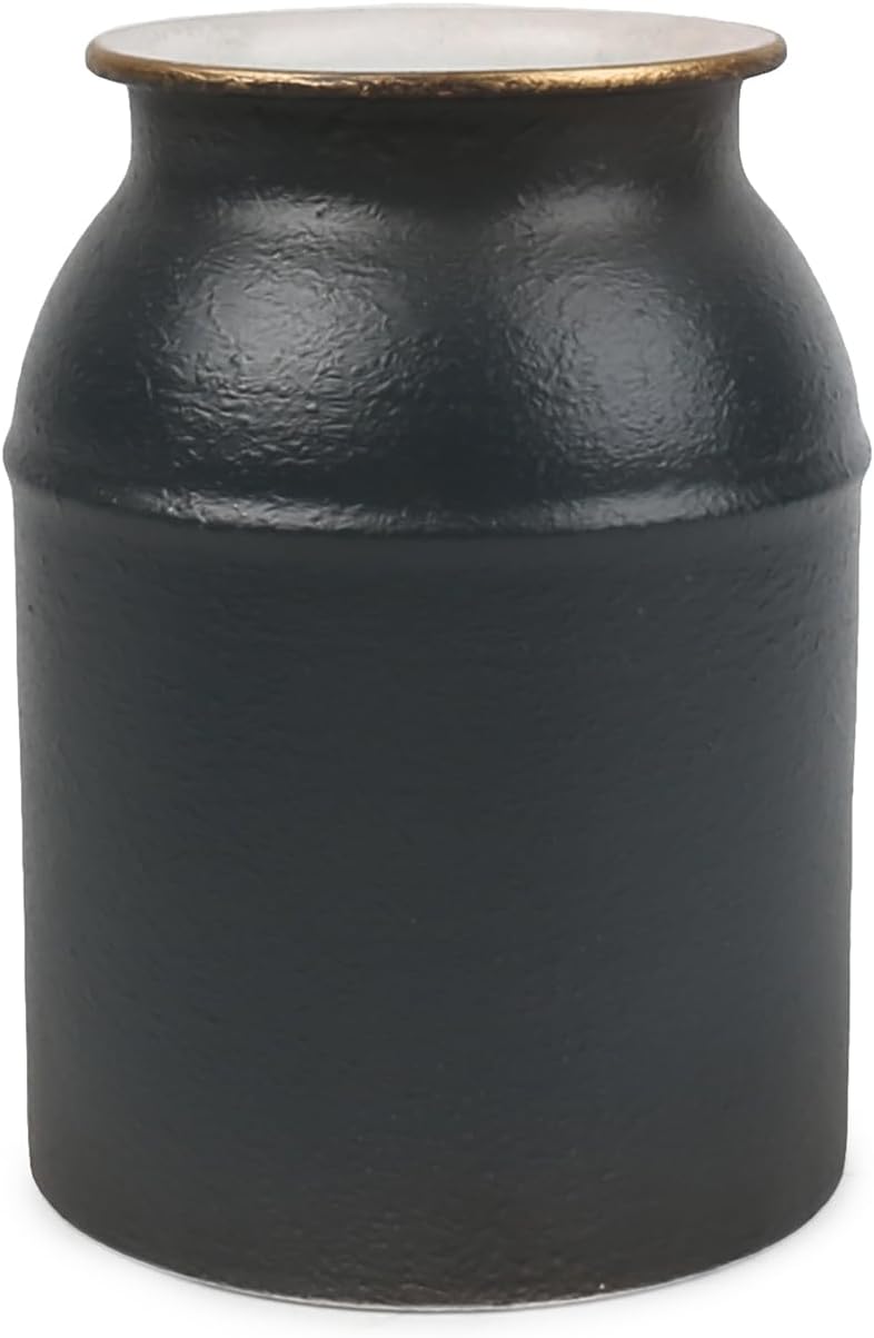Shabby Chic Jet Black Galvanized Metal Vase with Rustic Design
