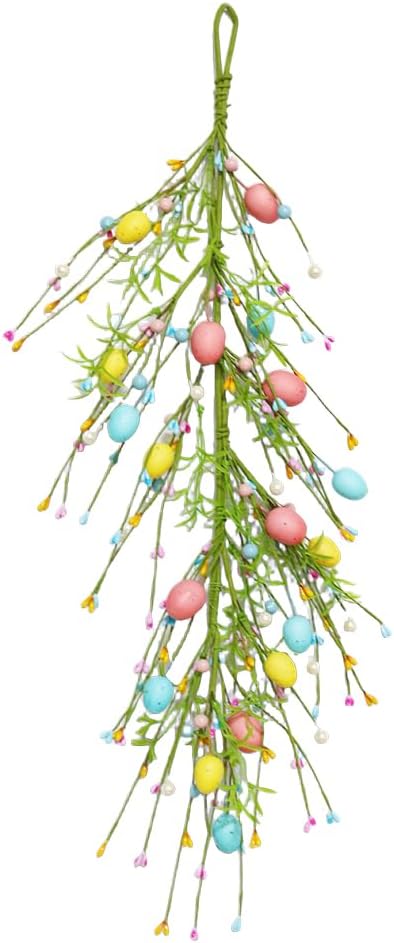 24 Inch Spring Easter Wreath with Pastel Egg and Pearl Garland