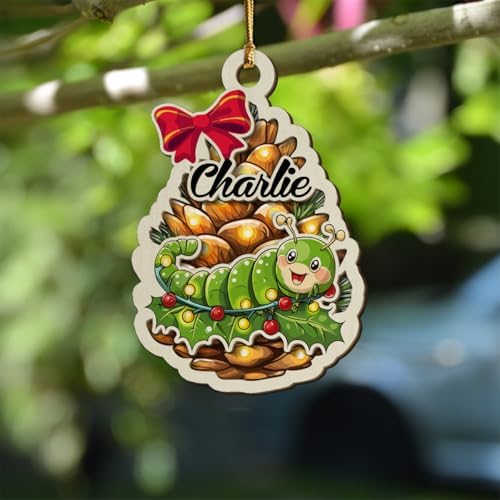 Personalized Fuzzy Caterpillar 2-Layer Wood Christmas Ornament