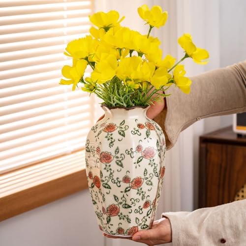 Green And Beige Vintage Octagonal Flower Vase