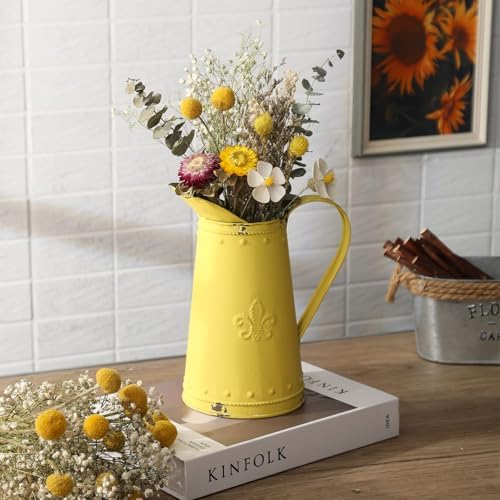 French Style Shabby Chic Metal Flower Vase Yellow