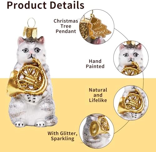 Hand-Blown Glass Cat Christmas Ornament
