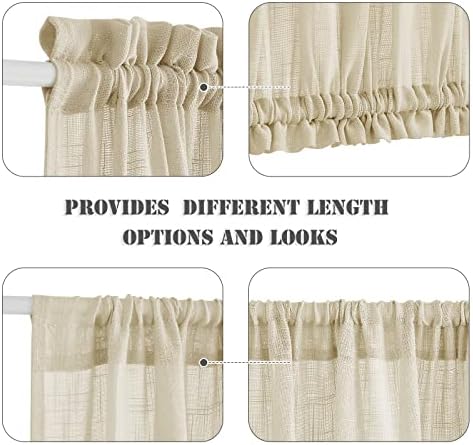 PONY DANCE Door Window Panel - 52W x 72L Soft Beige Linen Faux Textured Rod Pocket Blinds