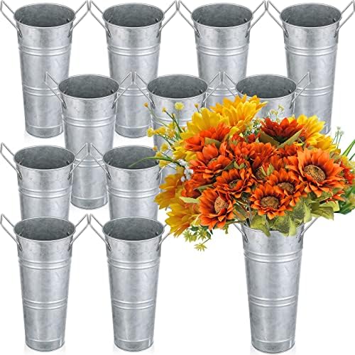 Chumia 12 Pcs Galvanized Flower Bucket Set Matte Silver