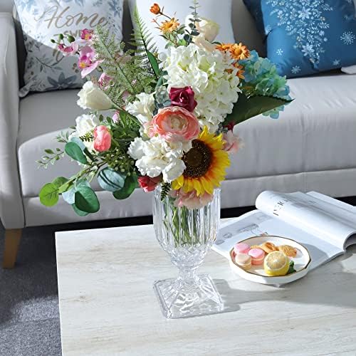 Joeyan 13 Inch Tall Glass Urn Vase with Ripple Diamond Pattern