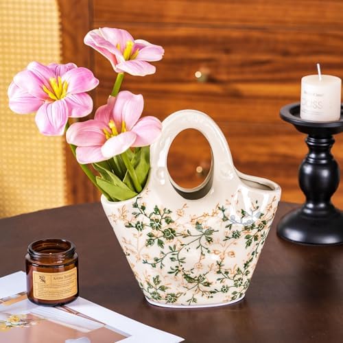 Sure Yuesi Ceramic Purse Vase for Flowers 9 Inches