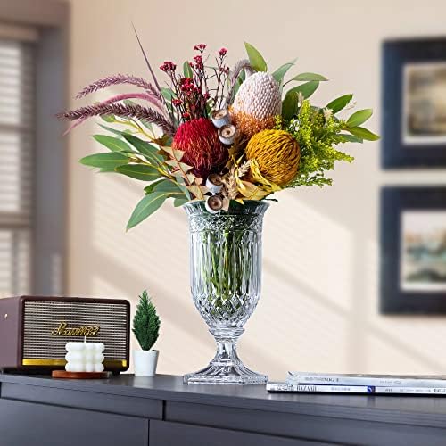Joeyan 13 Inch Tall Glass Urn Vase with Ripple Diamond Pattern