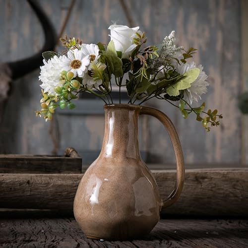 Brown Ceramic Vase with Big Handles Modern Farmhouse Decor
