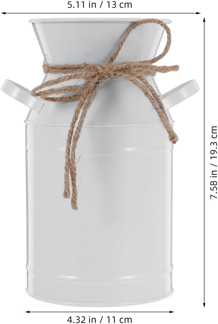 BESPORTBLE Vintage Galvanized Milk Can Jug Vase Rustic Flower Bucket Decor White