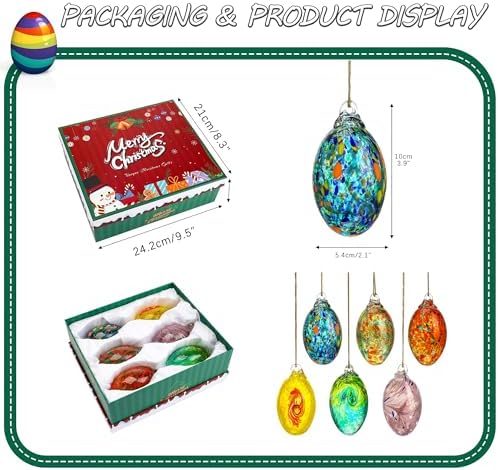 6PCS Colorful Blown Glass Egg Hanging Ornaments