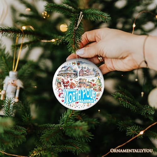 Alaska North Pole City Christmas Ornament with Santa and Elf Designs