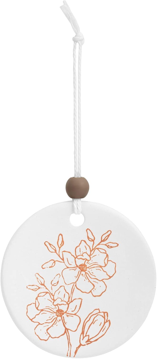 DEMDACO Floral Classic White Round Earthenware Diffuser Ornament