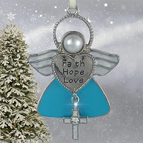 Angel Ornaments - Faith Hope Love Engraved Angel Christmas Ornament with Cross Charm
