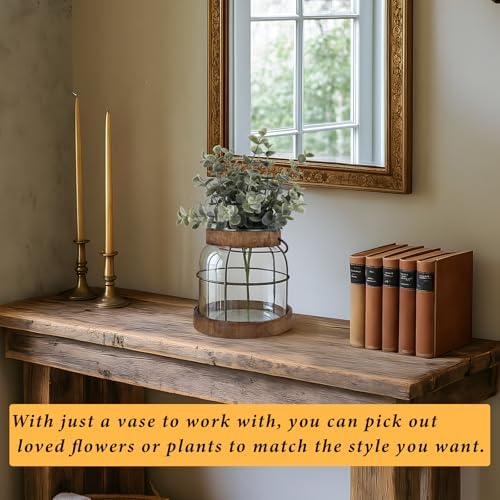 Vintage Glass Vase with Wood Frame and Metal Handle