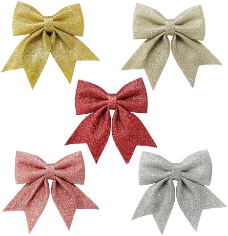 Prudance 5 Piece Christmas Glitter Bows Decor