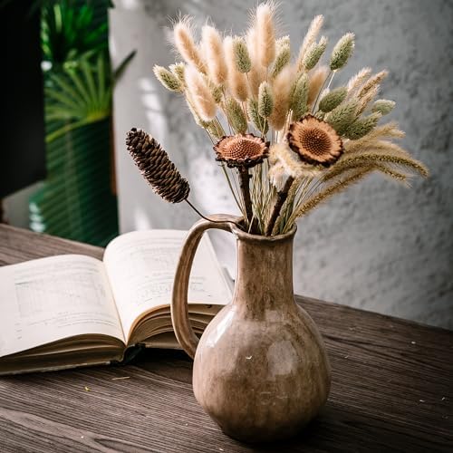 Brown Ceramic Vase with Big Handles Modern Farmhouse Decor