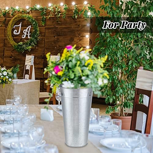 Zubebe 8 Pcs Silver Galvanized Flower Bucket Vases for Wedding Centerpieces and Home Decor