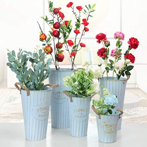 DOITOOL Rustic Metal Flower Vase Vintage Bucket Decor