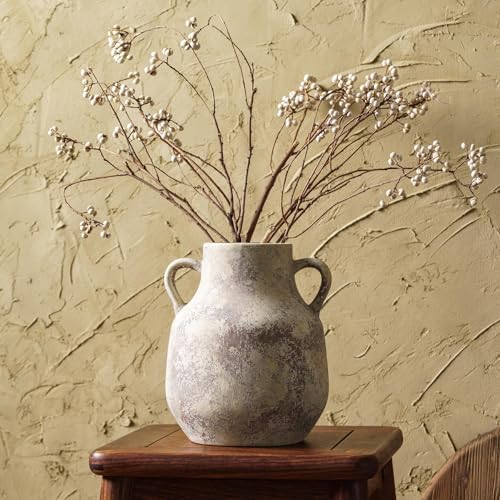 Rustic Ceramic Farmhouse Flower Vase with 2 Handles